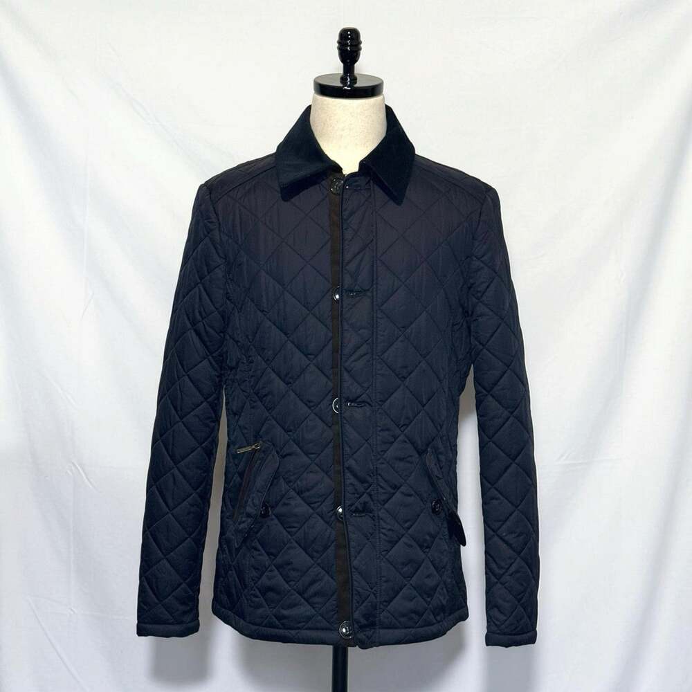 Barbour Fortnum Quilted Jacket Mens XL Navy Blue Diamond Box Quilt Coat MQU0692